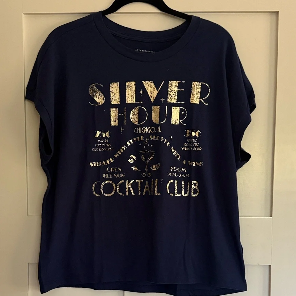 Anthropologie NWOT Silver Hour Graphic T-Shirt with capped sleeve - Women’s L - Picture 2 of 6